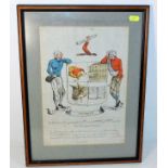 An 18thC. hand coloured humorous print of the new