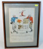 An 18thC. hand coloured humorous print of the new