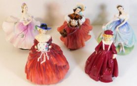 Five porcelain figures including Royal Doulton Bal