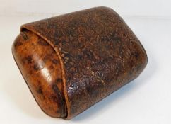 A sleeved leather cigar box with carved decor 6in