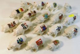 Seventeen crested ware pigs including Cartlon, Wil