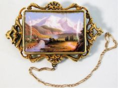 An antique yellow metal mounted Swiss enamel, smal