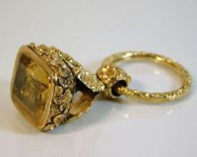 An 18ct gold mounted citrine seal (letter R) with