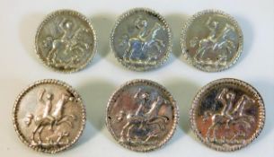 Six Dutch silver tunic buttons with horse & rider