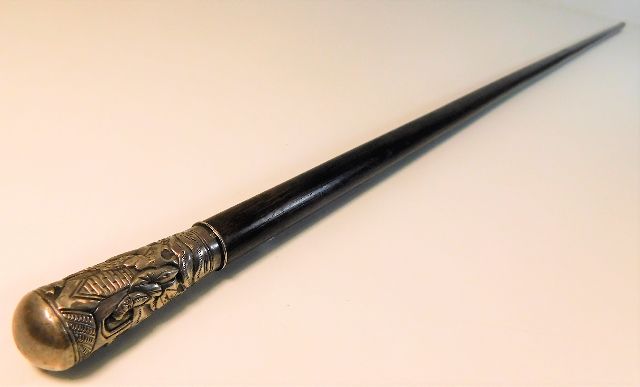 A Chinese silver topped walking cane 34.5in long