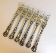 Six Kings pattern silver forks 390g London, Charle