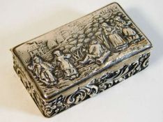 A small embossed English silver snuff box 2.8in wi