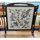 An oak fire screen with barley twist supports & wo