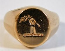 A 19thC. 9ct gold ring with intaglio 23.8g