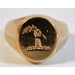 A 19thC. 9ct gold ring with intaglio 23.8g