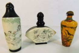 Three Oriental erotica scent bottles