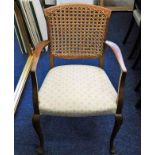 A Bergere style cane back upholstered chair