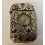 A silver plated vesta case & compass