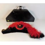 A Tricorn hat with feather decor & steel storage c