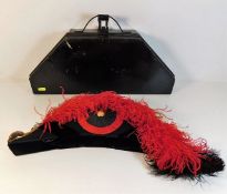 A Tricorn hat with feather decor & steel storage c