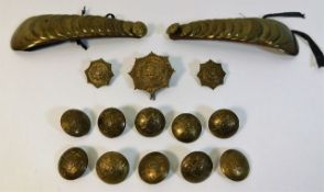 A set of Fireman tunic epaulets, brass badges & tu