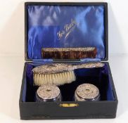 A silver mounted dressing table set, box a/f