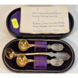 A set of three Continental silver spoons with gilt