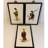 Three framed & mounted Chinese hardstone figurativ