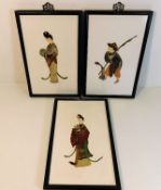 Three framed & mounted Chinese hardstone figurativ