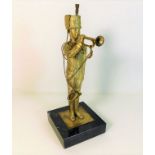 A marble mounted gilt soldier bandsman 11in high