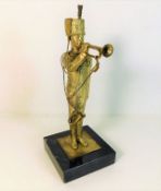 A marble mounted gilt soldier bandsman 11in high