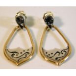 A 14ct gold & silver earrings set with aqua