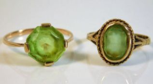 Two 19thC. yellow metal rings set with peridot 4.1