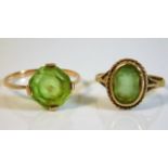 Two 19thC. yellow metal rings set with peridot 4.1