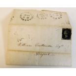 An 1840's Penny Black on letter with black Maltese