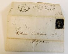 An 1840's Penny Black on letter with black Maltese