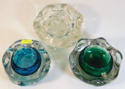 Three Liskeard Glass knobbly bowls