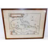 An oak framed map of Central Americas dated 1658 b