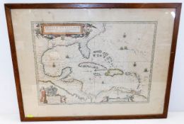 An oak framed map of Central Americas dated 1658 b