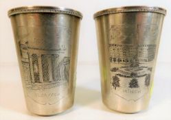 A pair of Russian niello silver beakers 105g