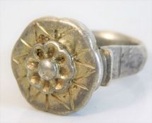 A large Tudor period white metal ring with rose de
