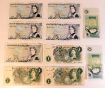 Five blue £5 banknotes twinned with five green £1