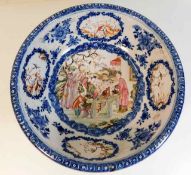 An 18th/19thC. Chinese porcelain footed bowl, restoration to rim 10in diameter