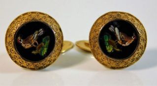 A pair 14ct gold of antique Italian mosaic 10.6g cufflinks