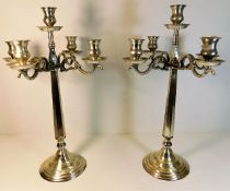 A pair of large five arm candelabra, each 22.5in h