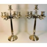 A pair of large five arm candelabra, each 22.5in h