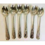 A set of six Sheffield silver bright cut tea spoon