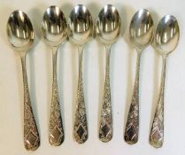 A set of six Sheffield silver bright cut tea spoon
