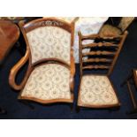An Edwardian bent wood inlaid chair twinned with a