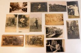 Thirteen postcards, 12 rare ones relating to cycli