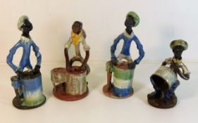 Four studio pottery terracotta African figures pla