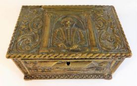 A brass Shakespeare casket with green velvet linin