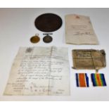 A WW1 death plaque, medals & related ephemera awar