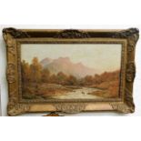 An antique landscape oil on canvas depicting river