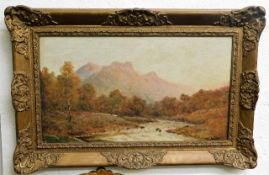 An antique landscape oil on canvas depicting river